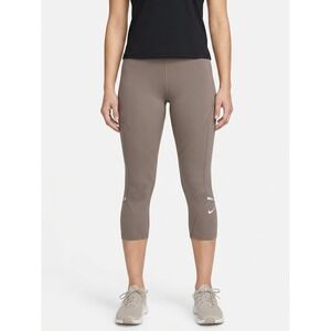 Nike Fit Dry Women Medium Brown Cropped Running Leggings Mesh Pocket Tights